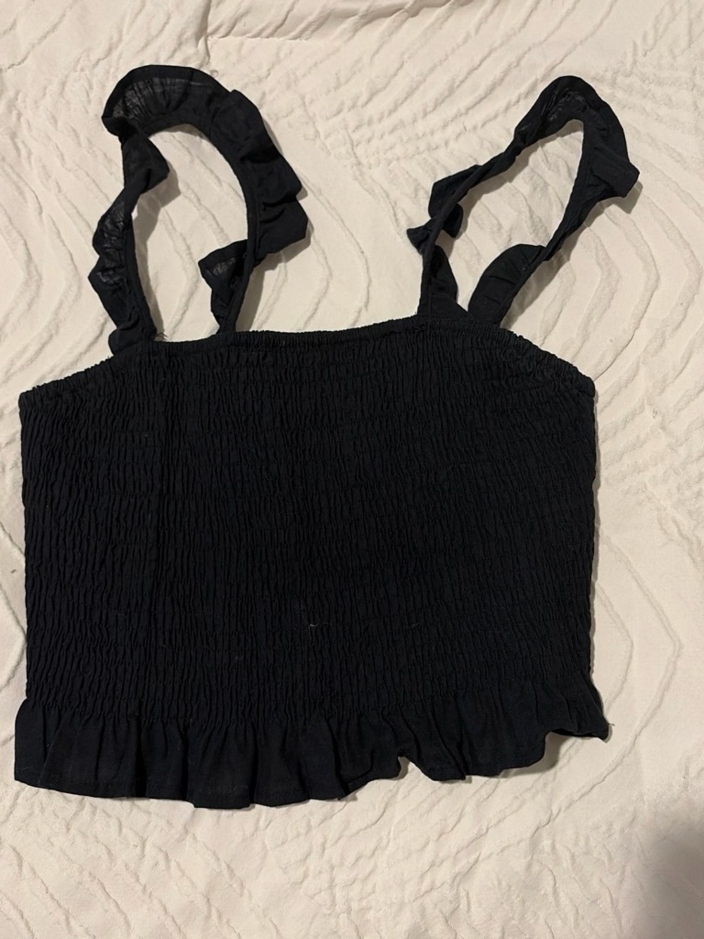 SHEIN Black Ruffled Smocked Crop Tank